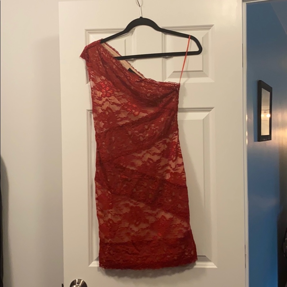 Red Lace Off-the-shoulder Mini-Dress